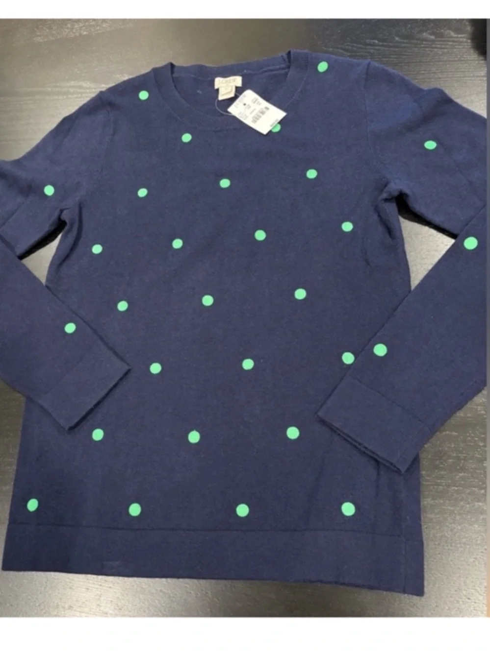 J. Crew NEW Teddie Merino Wool Polka Dot Crewneck Sweater Blue Green Womens XS